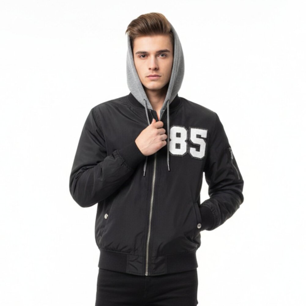 Distortion Jacket Mens M Black 85 Hooded Lined Pockets Coat Varsity Streetwear